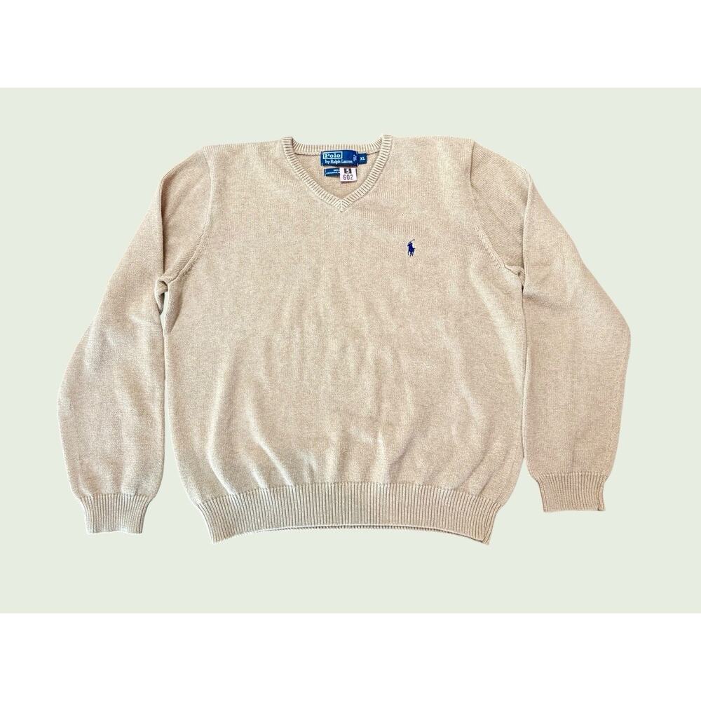 Polo‎ Ralph Lauren Men’s Cotton Crewneck Cream Sweater Men’s XL Blue Pony Logo
